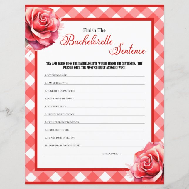 Pink Pinup Bachelorette Finish the Sentence Game (Vorderseite)