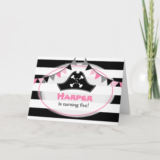 Pink Pirate Birthday Party Einladung (Vorderseite)