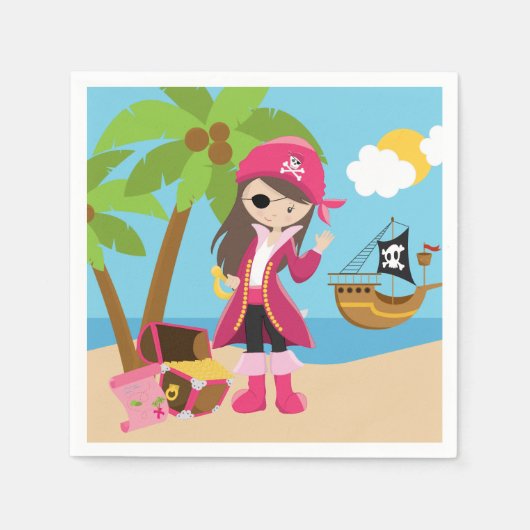 Pink Pirate Girl Birthday Party Serviette (Vorderseite)