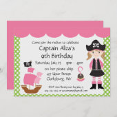 Pink Pirate Girl Geburtstagsparty Einladung (Vorne/Hinten)