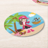 Pink Pirate Girl Geburtstagsparty Runder Pappuntersetzer (Angewinkelt)