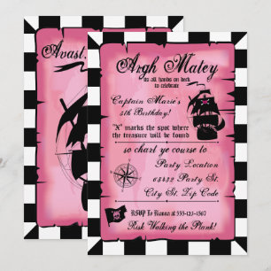 Pink Pirate Prinzessin Geburtstag, 12x18 Einladung