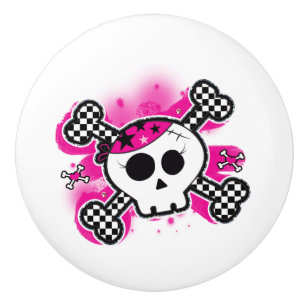 Pink Pirate Skull Crossbones Punk Dresser Keramikknauf