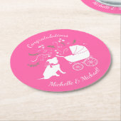 Pink Pit Bull Dog Babydusche Runder Pappuntersetzer (Angewinkelt)