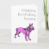 Pink Pitbull Hund Art Deco Geburtstagskarte
