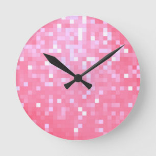 Pink Pixel Sparkle Runde Wanduhr