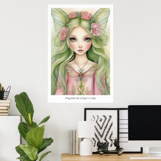 Pink Pixie Butterfly Fairy Poster (Heimbüro)