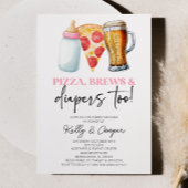 Pink Pizza Brews and Diapers auch! Babyparty Einladung