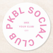 Pink PKBL Social Club Wappen Pickleball Runder Pappuntersetzer (Vorderseite)