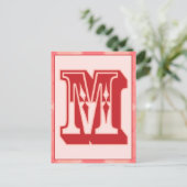 Pink Pläd Letter "M" Typography Banner Card Postkarte (Stehend Vorderseite)