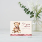 Pink Plaid Bear Baby Shower Diaper Raffle Begleitkarte (Stehend Vorderseite)