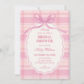 Pink plaid bow bridal shower einladung (Vorderseite)