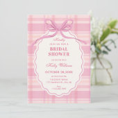 Pink plaid bow bridal shower einladung (Stehend Vorderseite)