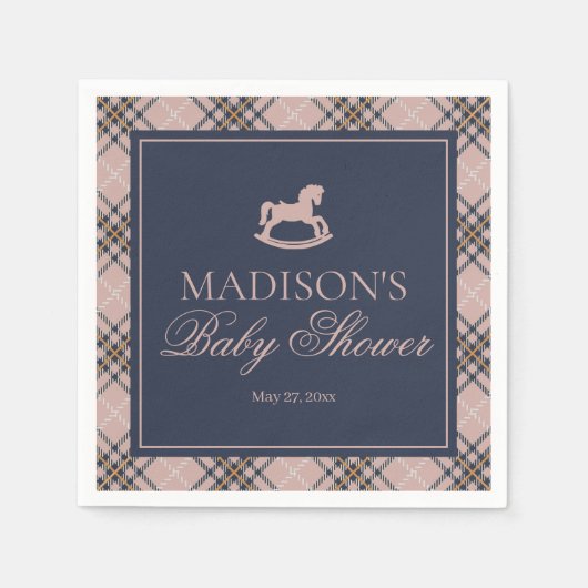Pink Plaid Classic Rocking Horse Baby Shower Serviette (Vorderseite)