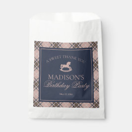 Pink Plaid Classic Rocking Horse Birthday Dessert Geschenktütchen