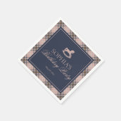 Pink Plaid Classic Rocking Horse Birthday Party Serviette (Ecke)