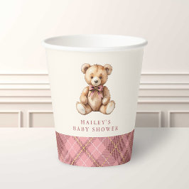 Pink Plaid Classic Teddy Bear Baby Shower Pappbecher