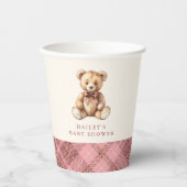 Pink Plaid Classic Teddy Bear Baby Shower Pappbecher (Vorderseite)