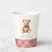 Pink Plaid Classic Teddy Bear Baby Shower Pappbecher (Rückseite)