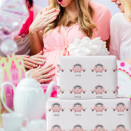 Pink Plaid Cute Airplane Girl Name Personalized Geschenkpapier