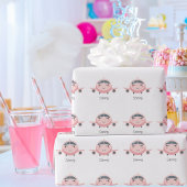 Pink Plaid Cute Airplane Girl Name Personalized Geschenkpapier