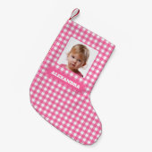 Pink Plaid Girl Photo & Name Rustic Gingham Checks Kleiner Weihnachtsstrumpf (Vorderansicht (hängend))
