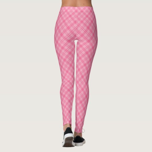 Pink plaid leggings displayed front view, worn  (Rückseite)