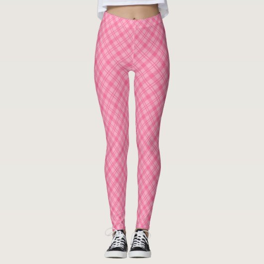 Pink plaid leggings displayed front view, worn  (Vorderseite)