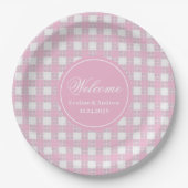 Pink Plaid Paper Plates Elegant Wedding Party Pappteller (Vorderseite)