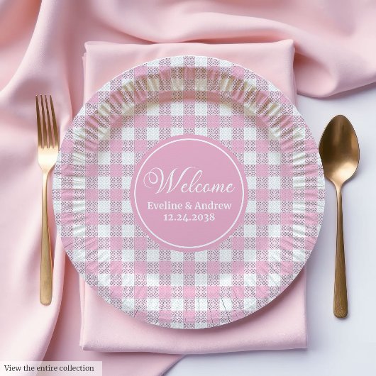 Pink Plaid Paper Plates Elegant Wedding Party Pappteller