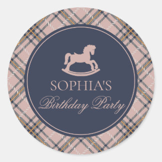 Pink Plaid Rocking Horse Birthday Envelope Seal Runder Aufkleber