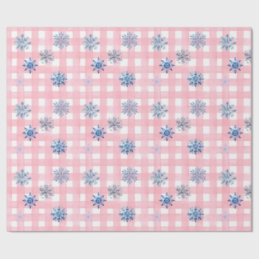 Pink Plaid Snowflake Geschenkpapier (Flach)