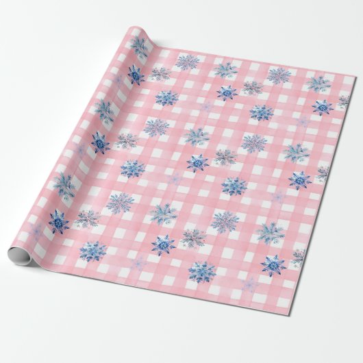 Pink Plaid Snowflake Geschenkpapier (Ungerollt)