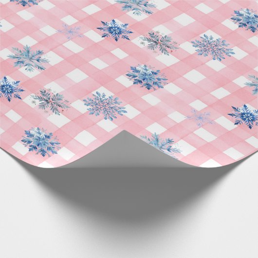 Pink Plaid Snowflake Geschenkpapier (Ecke)