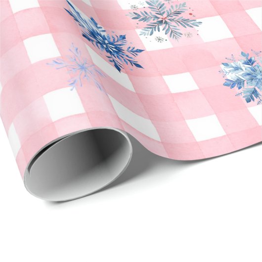 Pink Plaid Snowflake Geschenkpapier (Rolleneckpunkt)