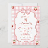 Pink Plaid Strawberry Coquette Berry in love Einladung (Vorderseite)