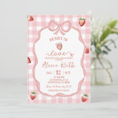 Pink Plaid Strawberry Coquette Berry in love Einladung (Stehend Vorderseite)