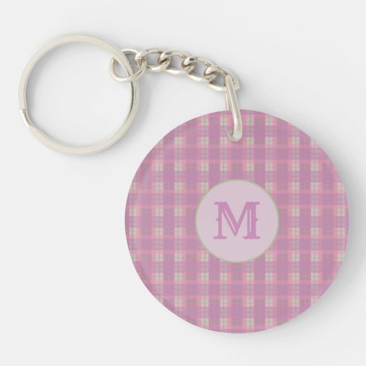 Pink Plaid Stripes Key Chain Capital Initial Schlüsselanhänger (Vorderseite)