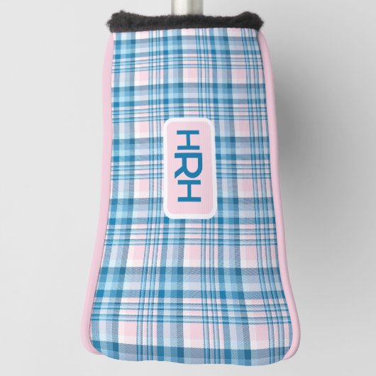 Pink Plaid with Modern Monogram Golf Headcover (Rotieren 90)
