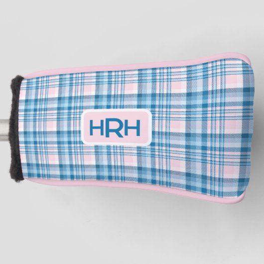 Pink Plaid with Modern Monogram Golf Headcover (Vorderseite)