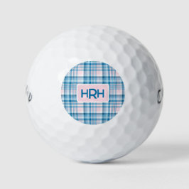 Pink Plaid with Modern Monogram Golfball