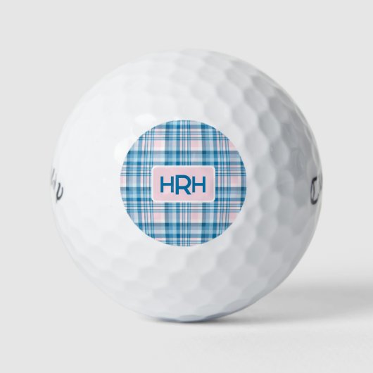Pink Plaid with Modern Monogram Golfball (Vorderseite)