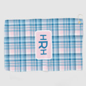 Pink Plaid with Modern Monogram Golfhandtuch (Horizontal)