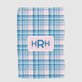 Pink Plaid with Modern Monogram Golfhandtuch