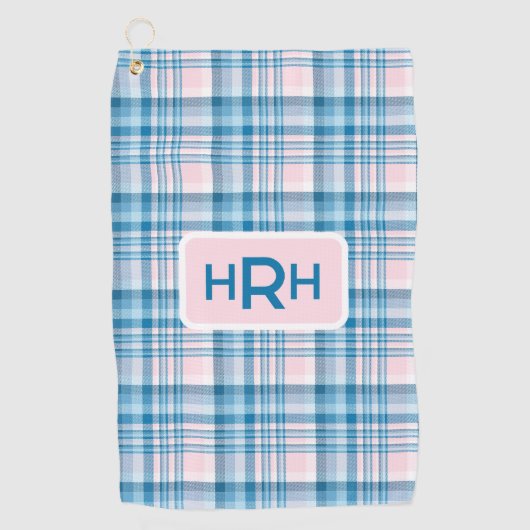Pink Plaid with Modern Monogram Golfhandtuch (Vorderseite)