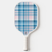 Pink Plaid with Modern Monogram Pickleball Schläger (Rückseite)