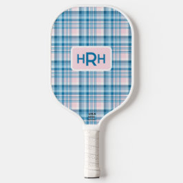 Pink Plaid with Modern Monogram Pickleball Schläger
