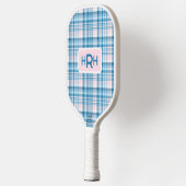 Pink Plaid with Modern Monogram Pickleball Schläger (Links)