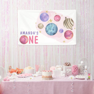 Pink Planets Space Geburtstagsparty Banner
