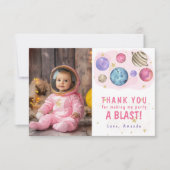 Pink Planets Space Geburtstagsparty Dankeskarte (Vorderseite)